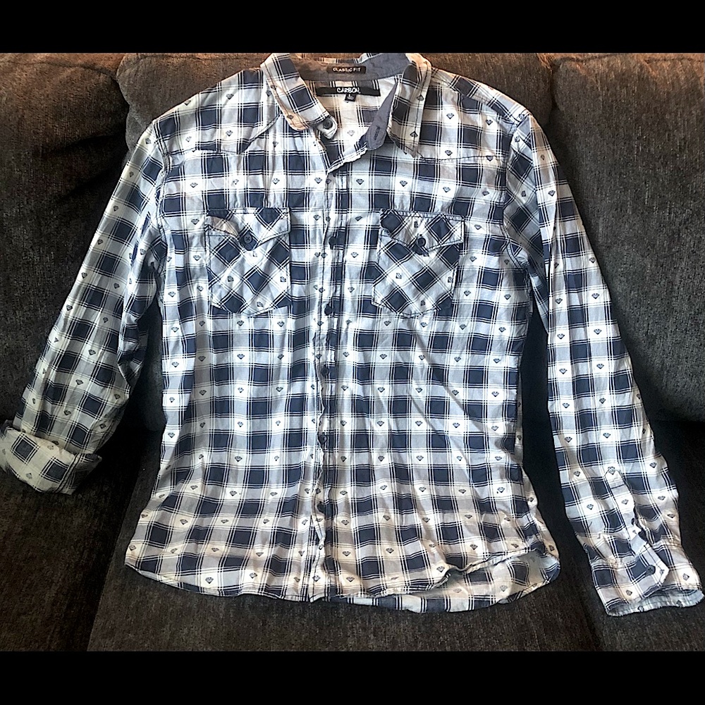 💎Carbon Diamond & Plaid Print Button-Up Shirt💎